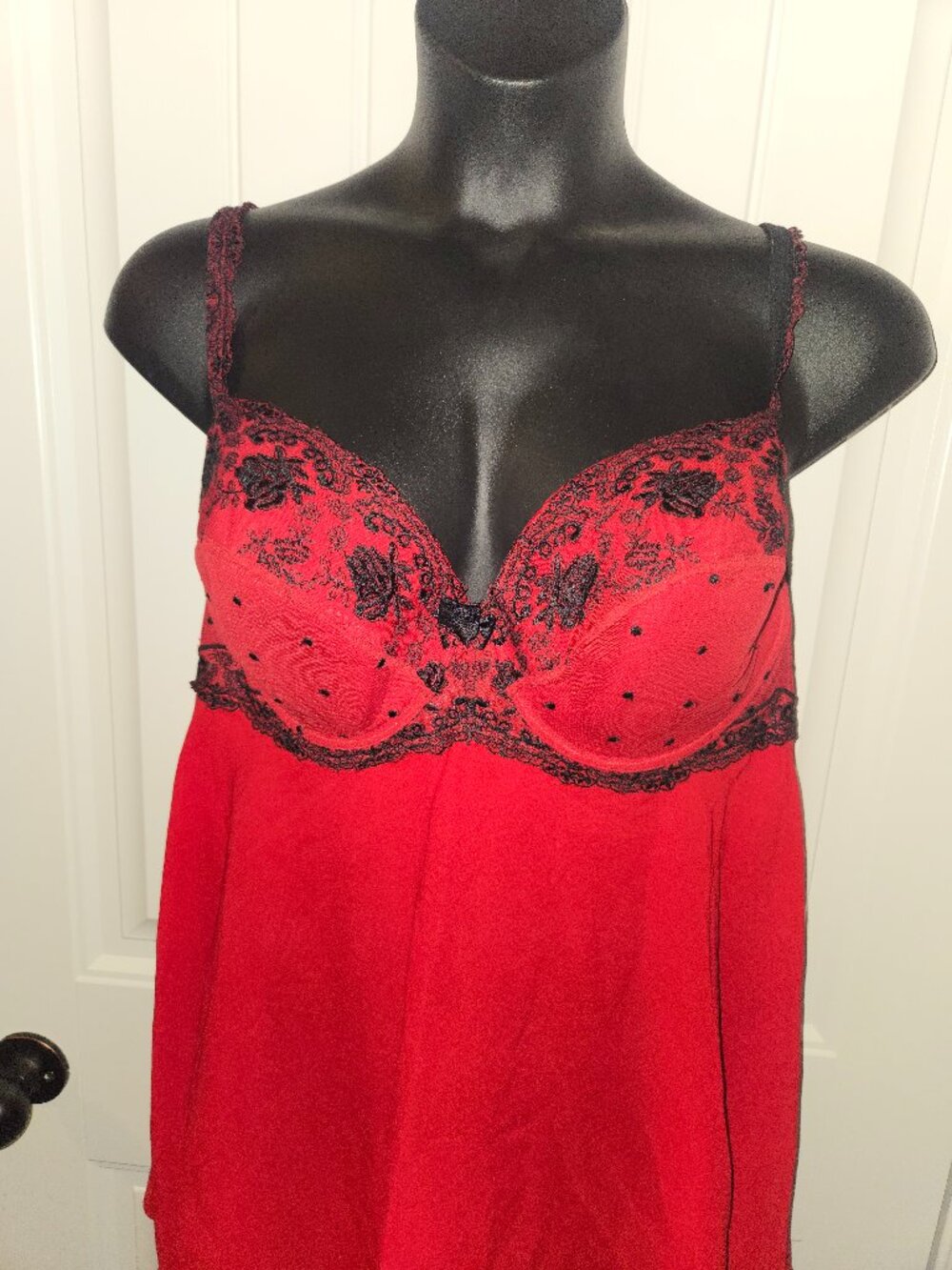 Cacique 22/24 Sexy Red Negligee With Built In Bra And Panty
